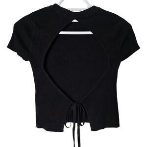 Garage Black Ribbed Open Back Crop Top